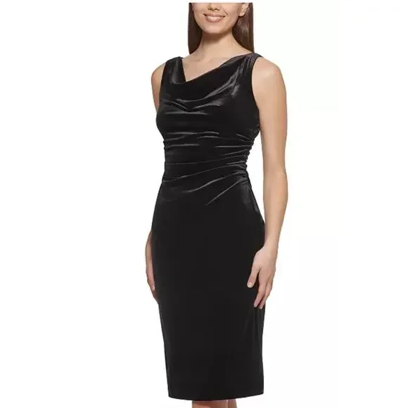 Kensie Women's Black Cowlneck Sleeveless Velvet Dress - 8 - Picture 1 of 8